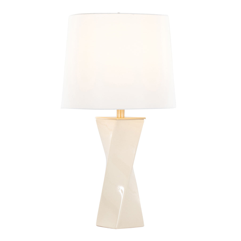 Curvo Square Contemporary Table Lamp with Twisted Ceramic Base - Green or Beige
