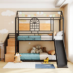 Metal Bunk Bed with Slide and Storage Stairs