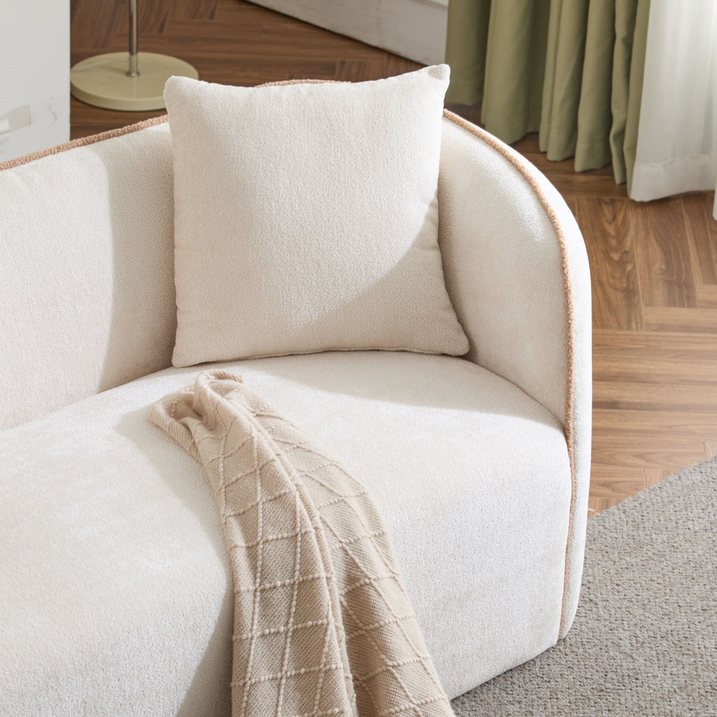82" Curved Boucle Sofa with Soft Cushions - White