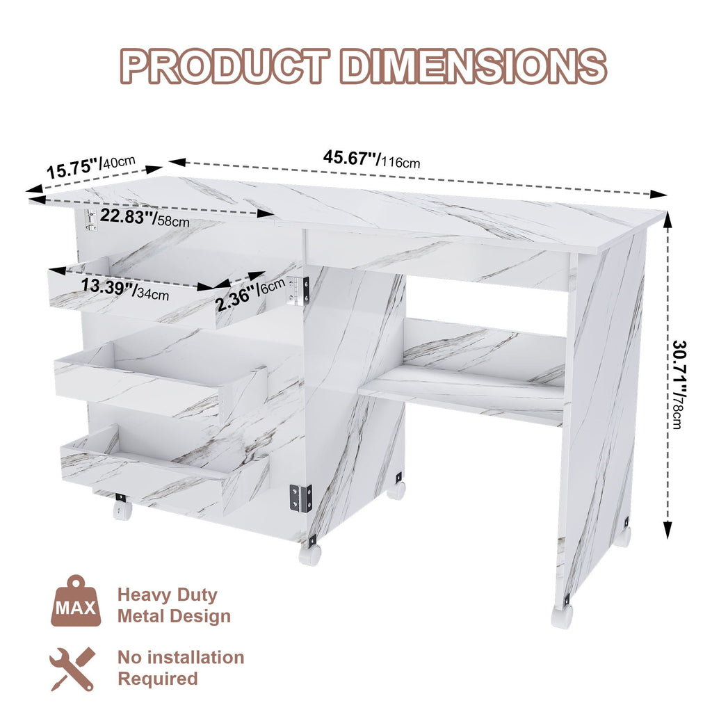 White Folding Sewing Table with Lockable Wheels - 4-in-1 Multi Functional Craft Station