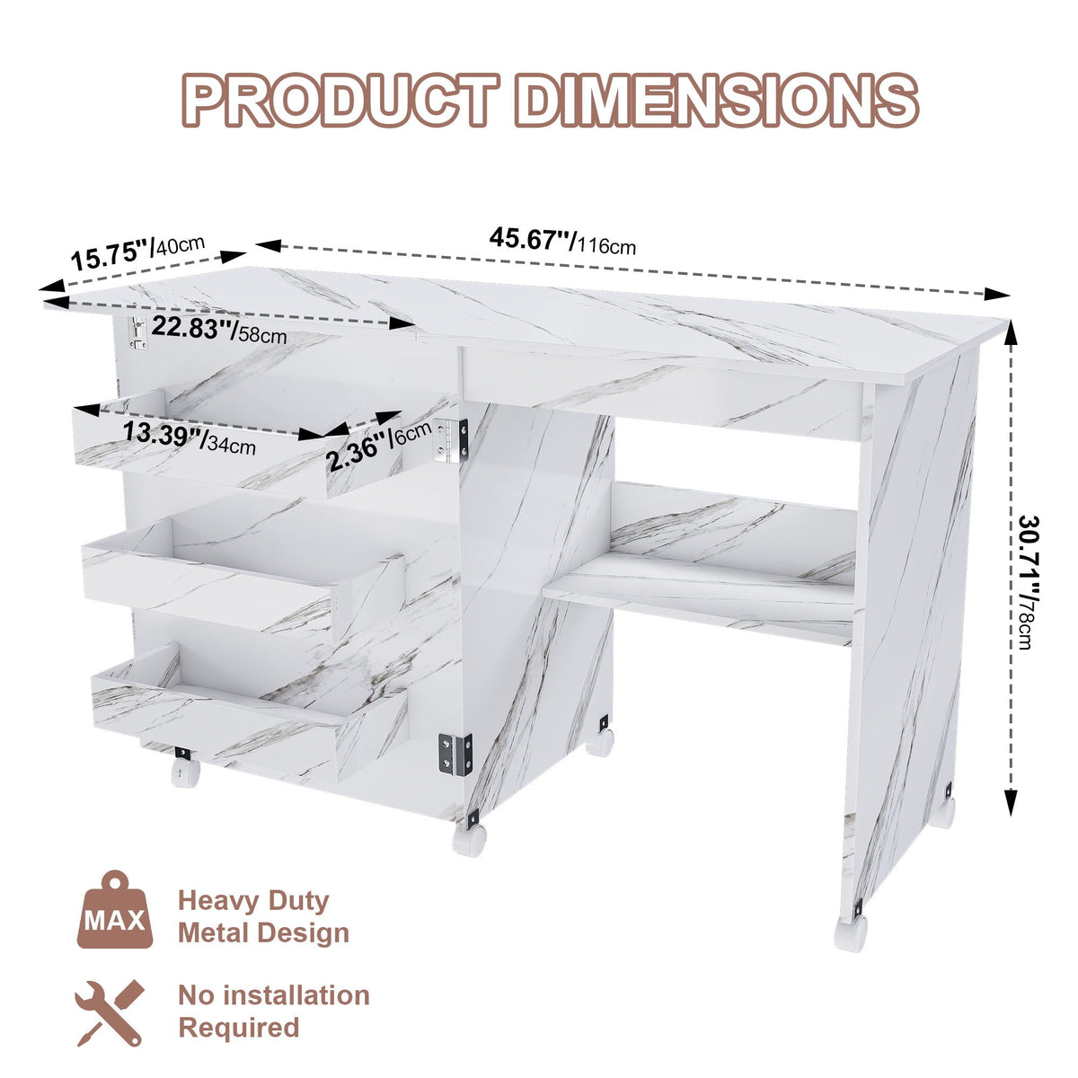 White Folding Sewing Table with Lockable Wheels - 4-in-1 Multi Functional Craft Station