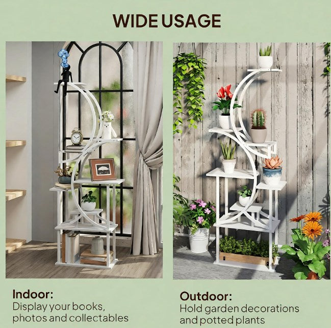 White S-Shaped Plant Stand with 8 Tiers - White
