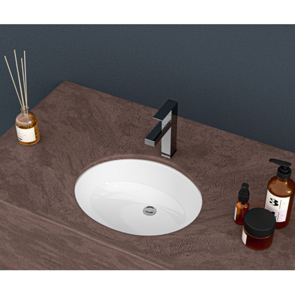 Ceramic Oval Undermount Bathroom Sink with Overflow - White
