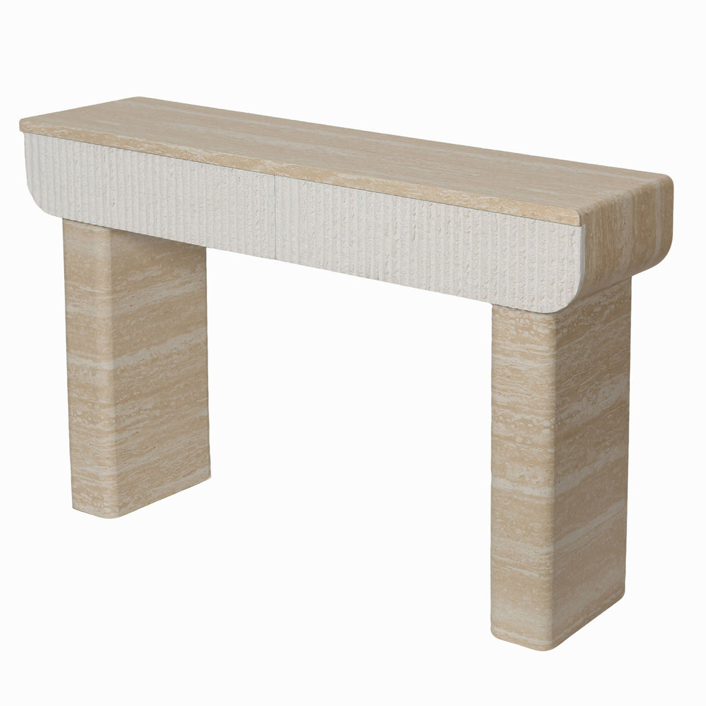 Entryway Table with 2 Hidden Handle Drawers – Beige / Yellow