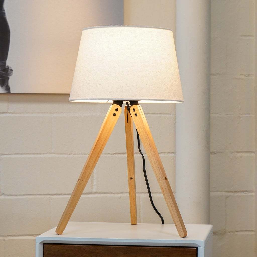 Decorative LED Desk Lamp with 3-Legged Solid Wood Base - Natural