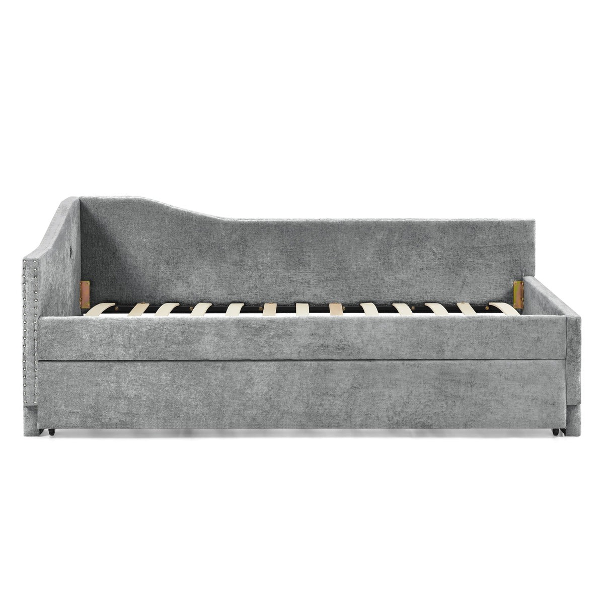 Full Size Curved Chenille Daybed with Trundle and USB Port