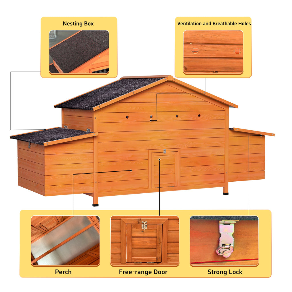 70" Large Wooden Chicken Coop with Nesting Boxes - Brick Red