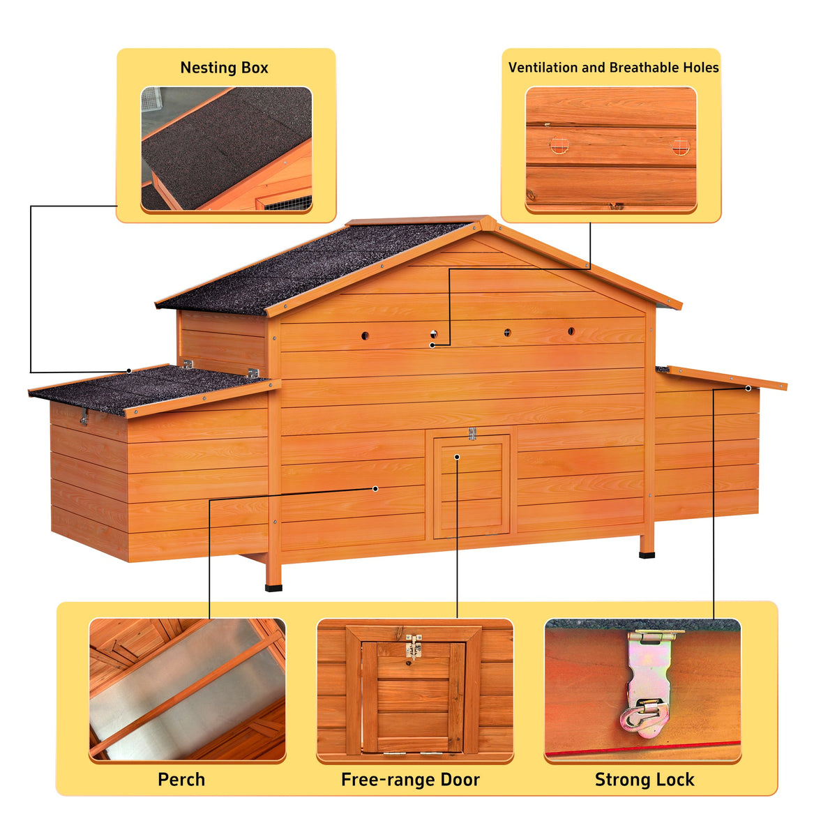 70" Large Wooden Chicken Coop with Nesting Boxes - Brick Red