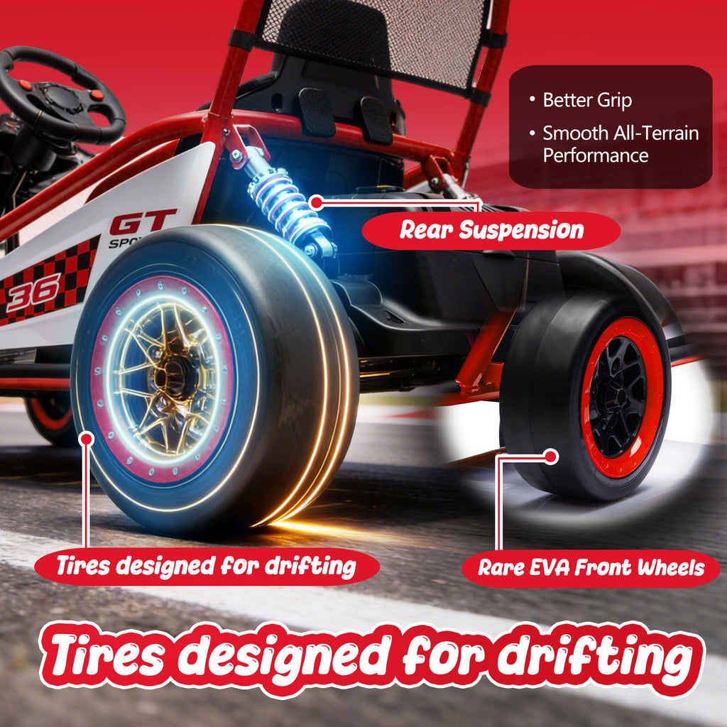 24V 400W Electric Kids Ride-On Toy with Drift and Bluetooth - Red