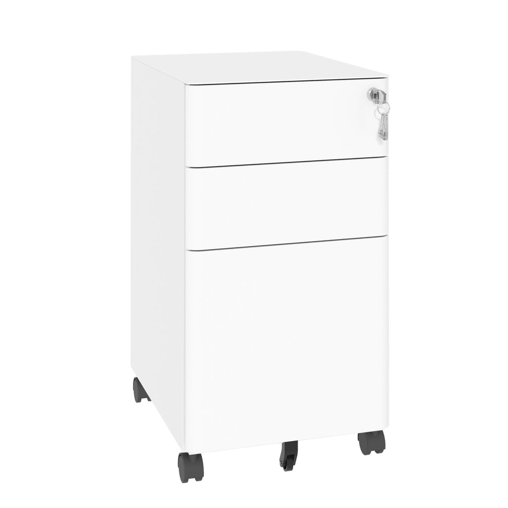 3-Drawer Mobile File Cabinet with Lock and Wheels - White