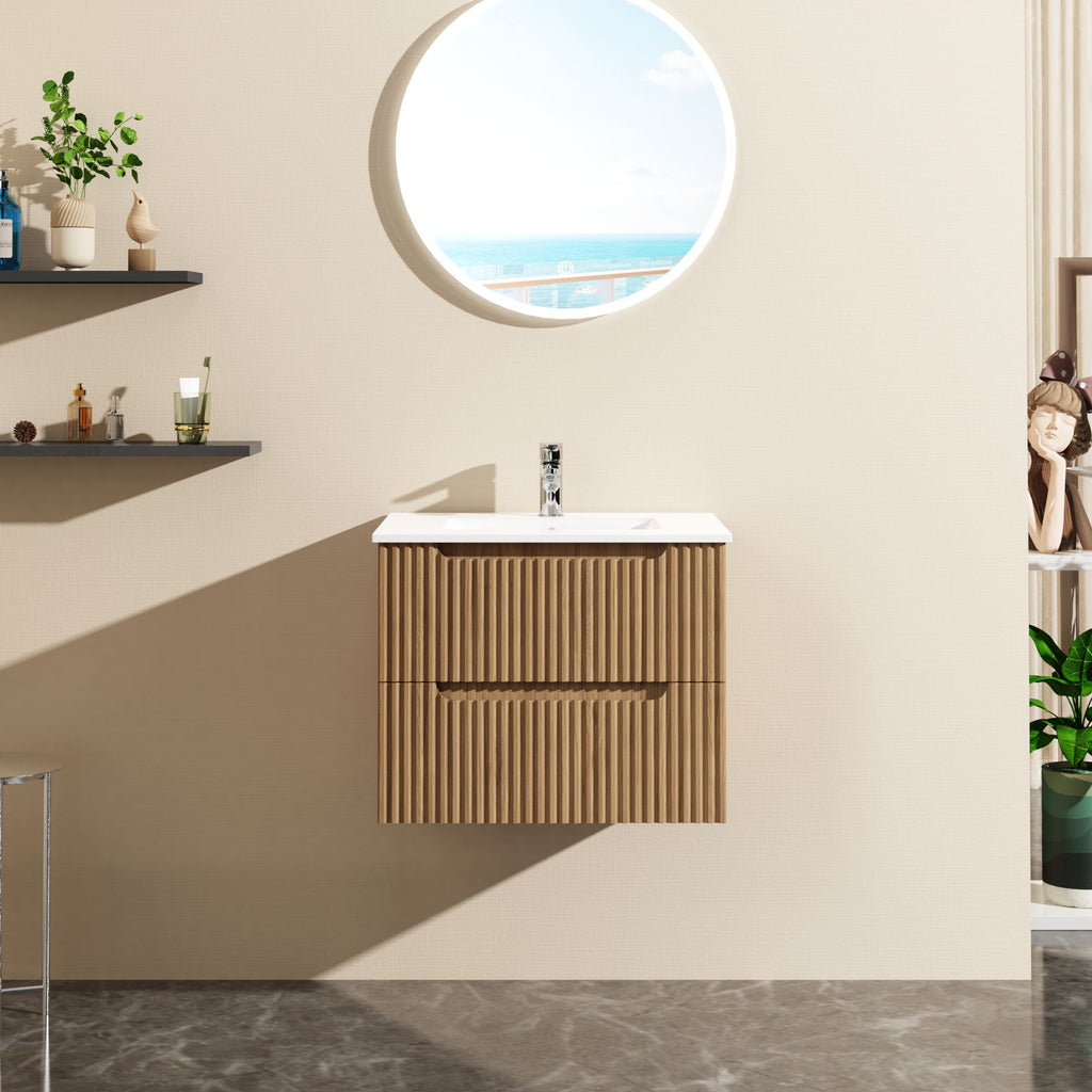 24" Wall Mount Bathroom Vanity Cabinet with Soft-Close Drawers - Walnut