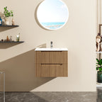 24" Wall Mount Bathroom Vanity Cabinet with Soft-Close Drawers - Walnut