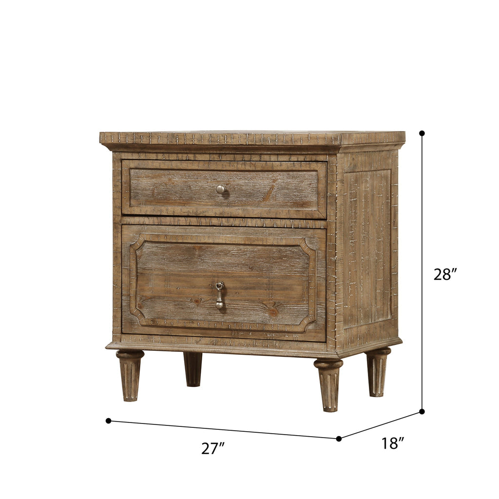 Taupe 2 Drawer Nightstand with Spacious Storage - Solid Wood
