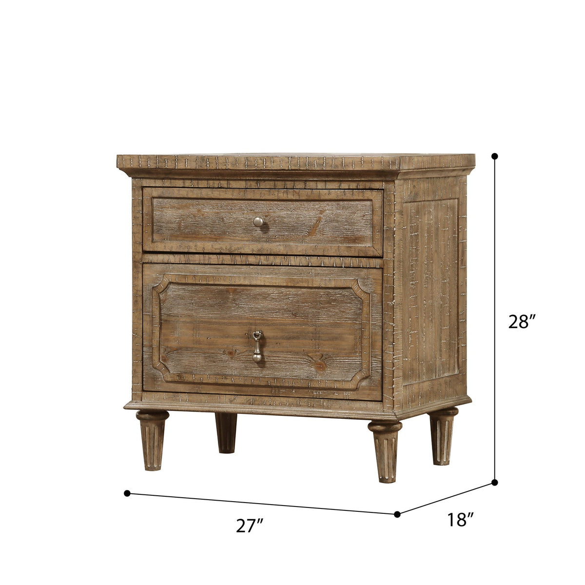 Taupe 2 Drawer Nightstand with Spacious Storage - Solid Wood
