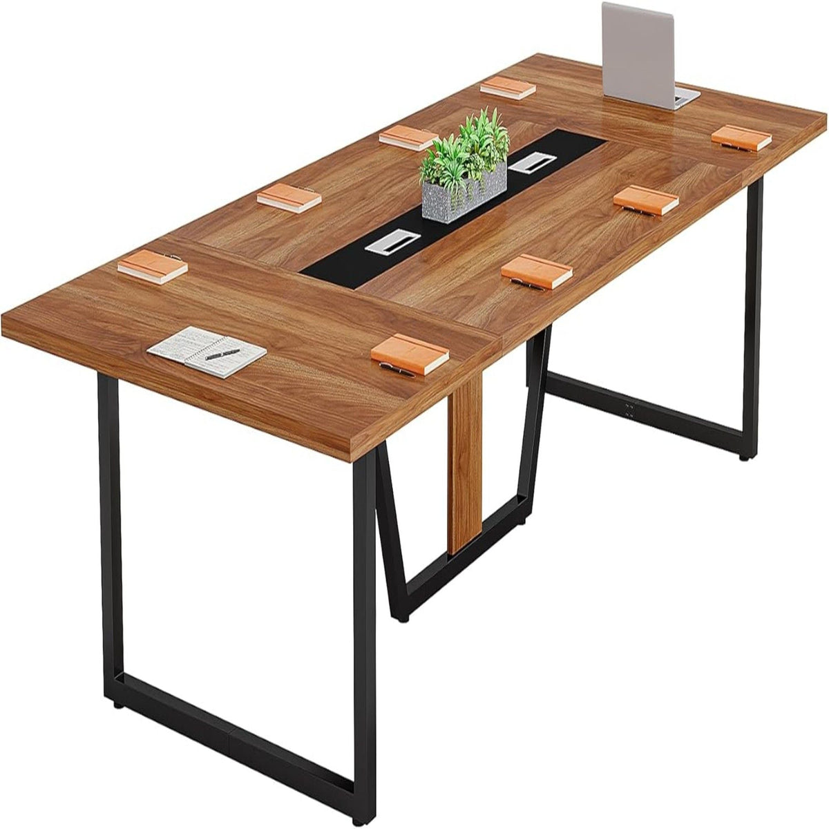 Conference Table for 8–10 People with Cable Management - Brown / Black