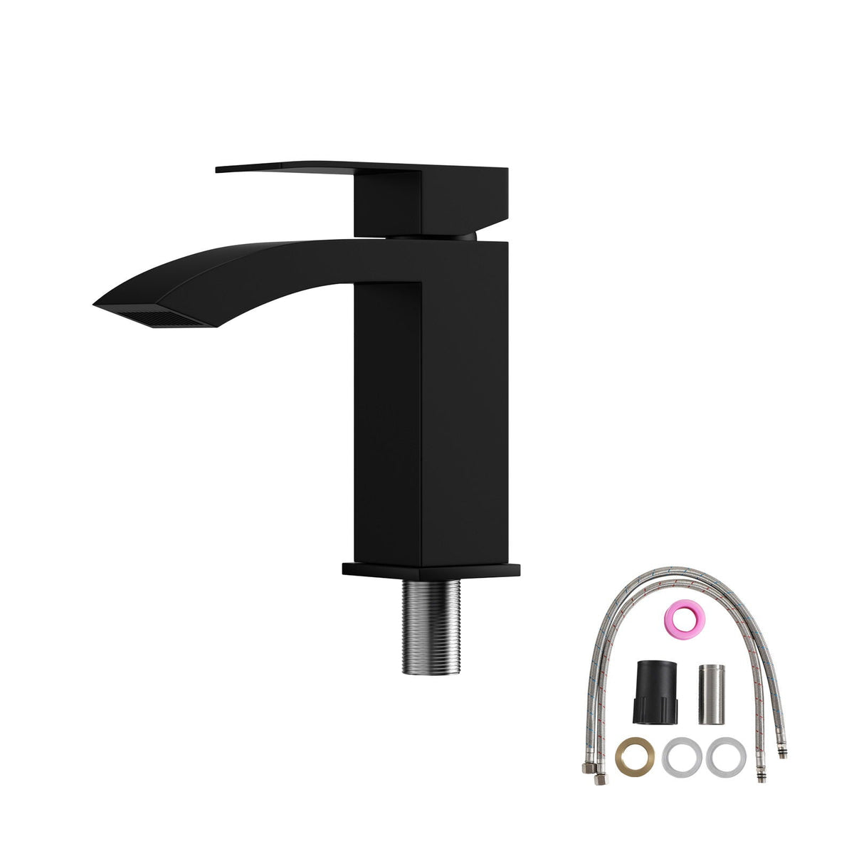 Wall Mounted Bathroom Sink with Towel Bar and Faucet - White / Black