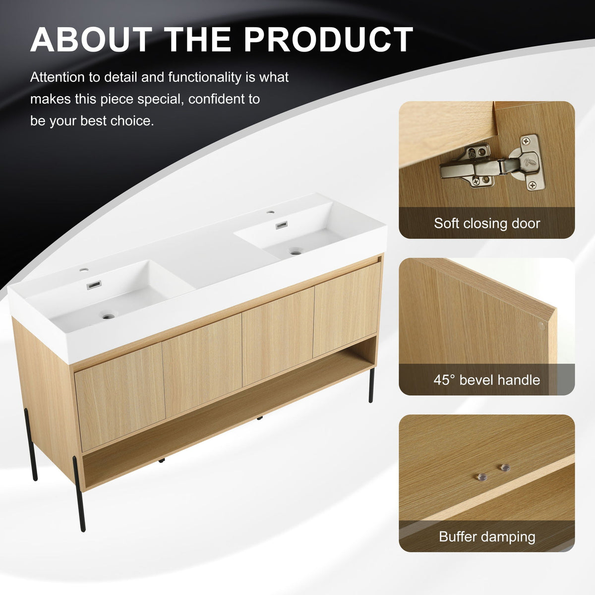 Modern Bathroom Vanity Combo with Single Resin Sink and Storage Cabinet - Light Brown