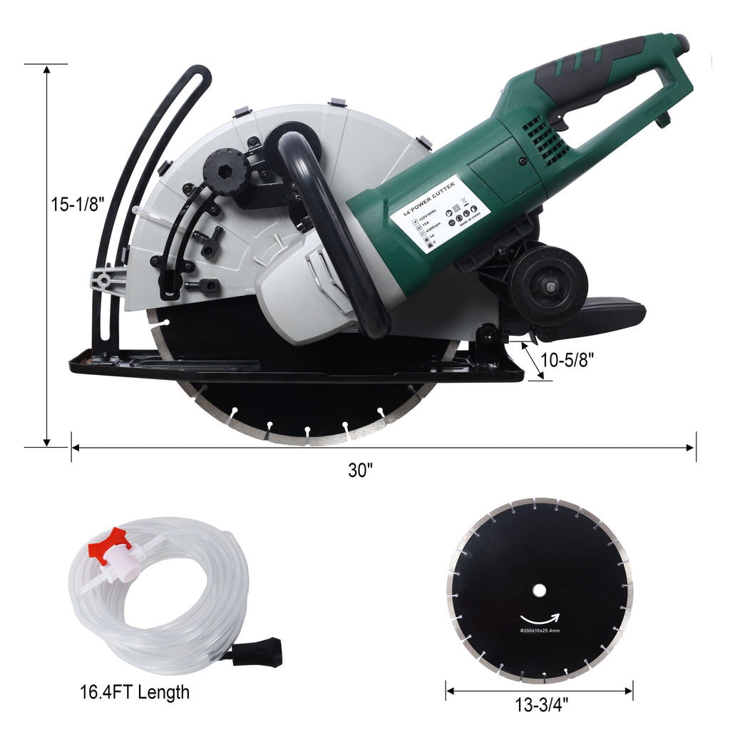 Portable Electric Circular Concrete Saw with 14" Wet/Dry Diamond Blade - Green