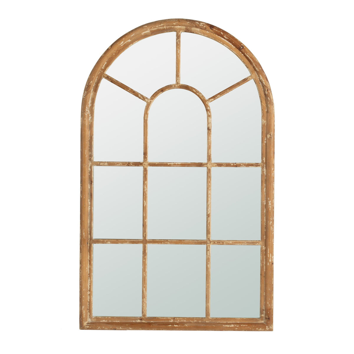 Large Arched Accent Mirror with Solid Fir Wood Frame - Brown