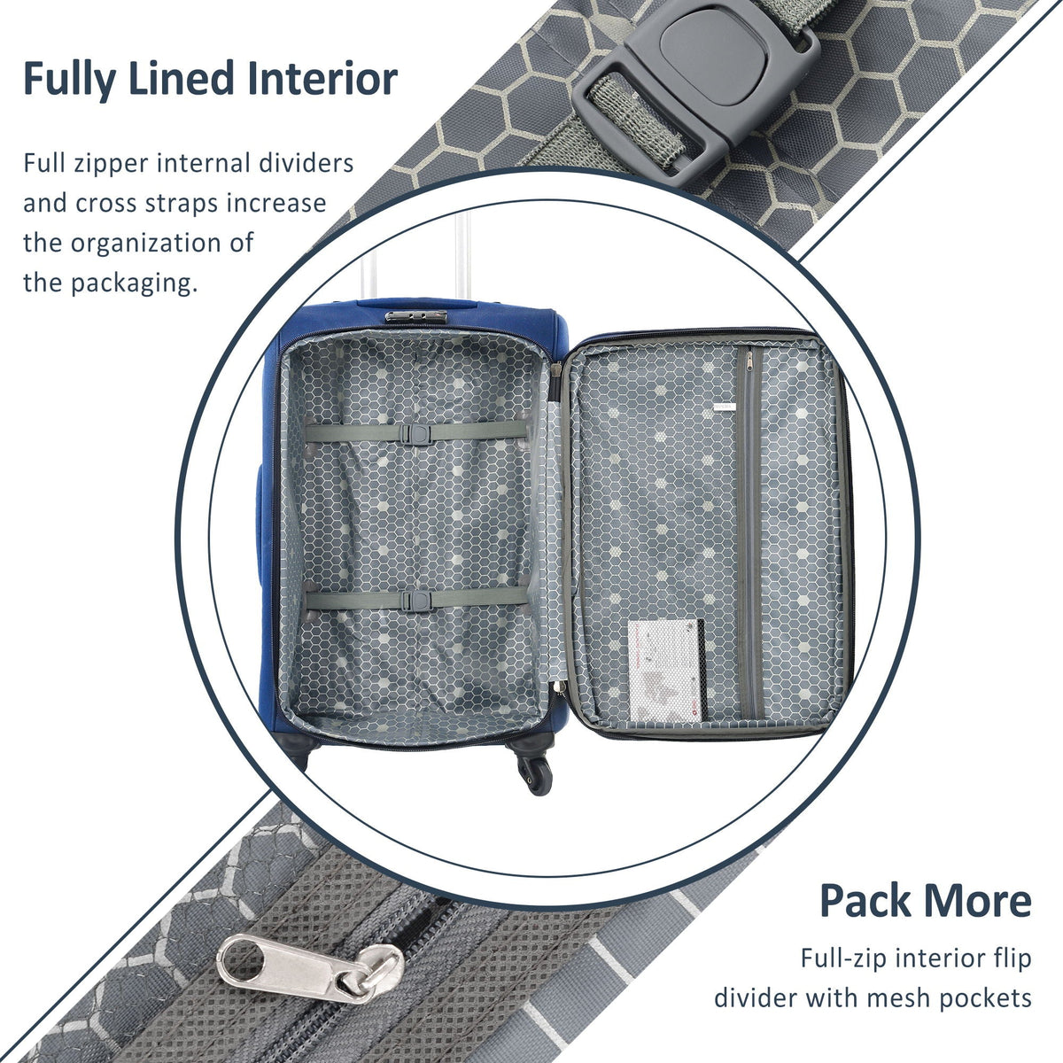 Expandable Softside Luggage 3 Piece Set with Spinner Wheels - Multiple Colors