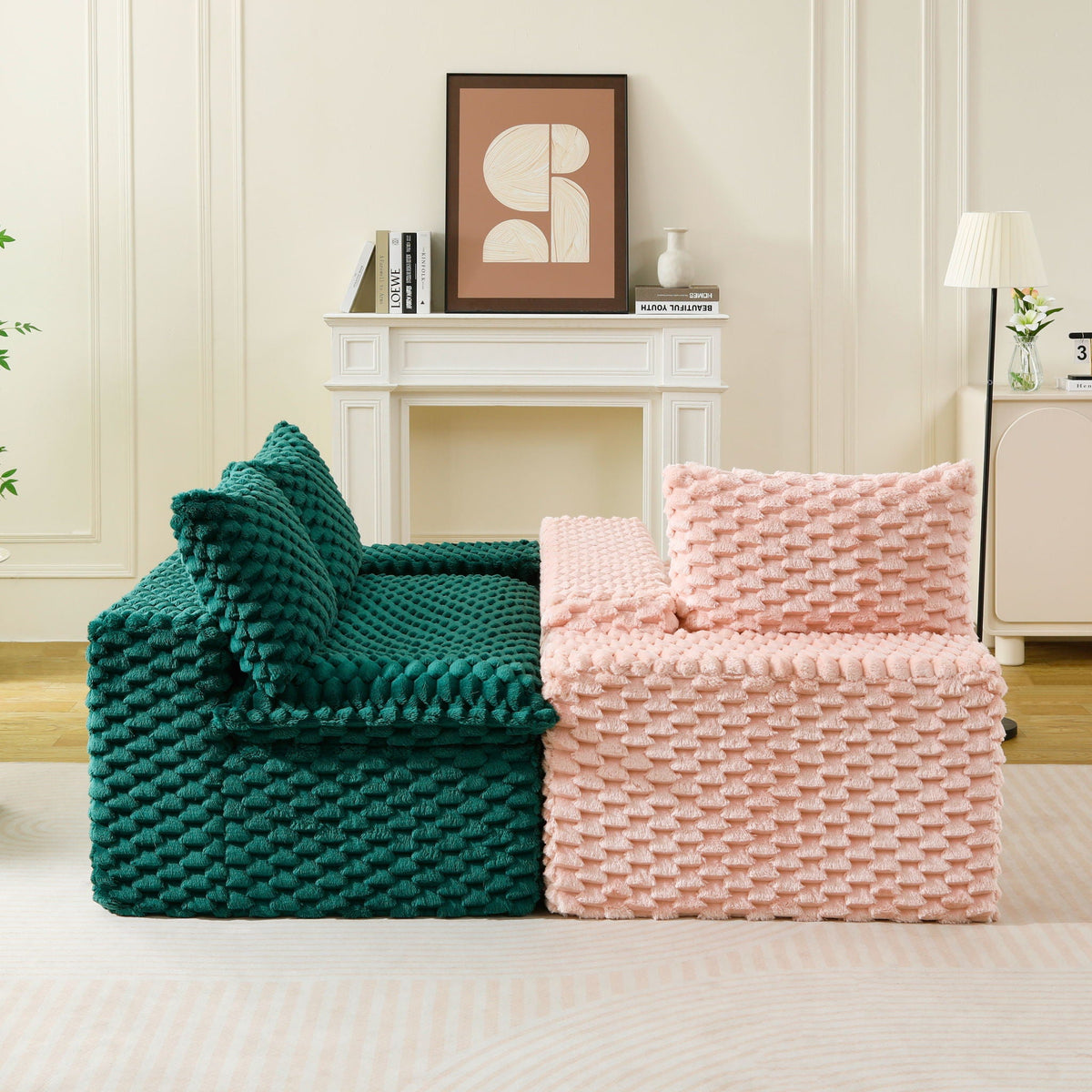Luxury Multifunctional Sofa for Living Room with Adjustable Layout - Black, Dark Green, White, Pink