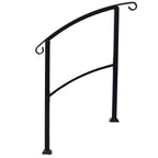 Black Wrought Iron Outdoor Step Handrail with Flexible Installation - Fits 1 to 3 Steps