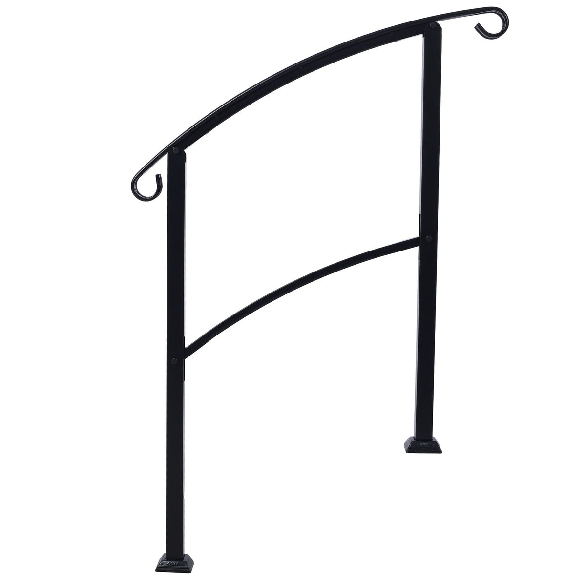 Black Wrought Iron Outdoor Step Handrail with Flexible Installation - Fits 1 to 3 Steps