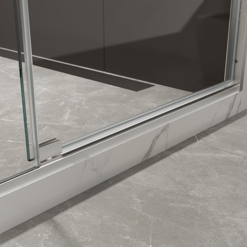 Pivot Shower Door with Tempered Glass and Soft-Close Hinge - Brushed Nickel