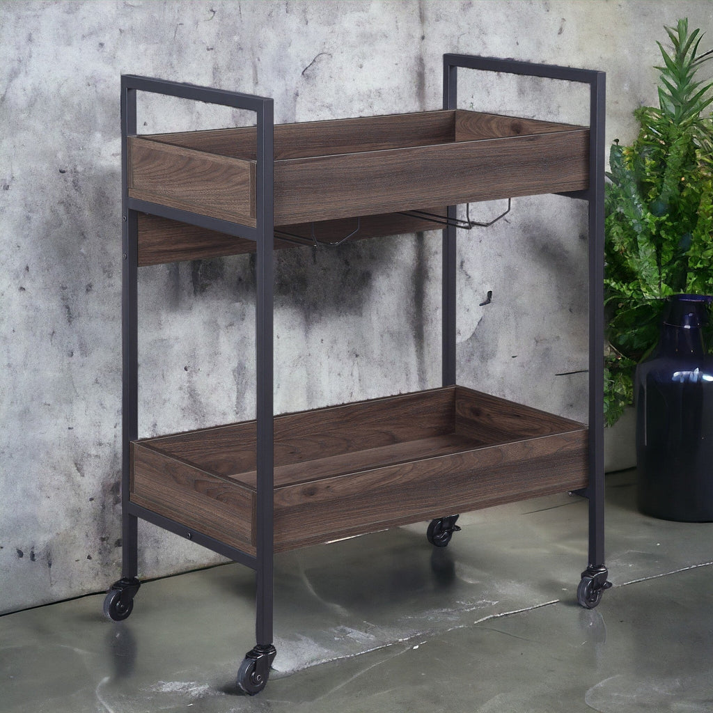 Jerrick Kitchen Island & Serving Cart with Metal Frame and Wood Top - Multi-Color