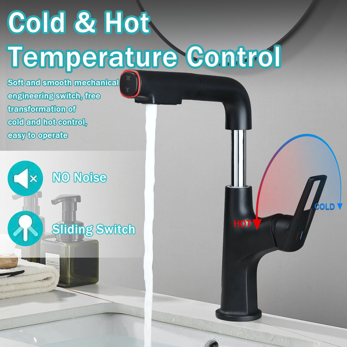 Tall Pull Down Vessel Faucet with Dual Spray Modes - Gold or Black