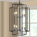 Modern 8-Light Geometric Pendant Chandelier with Adjustable Height - Chrome