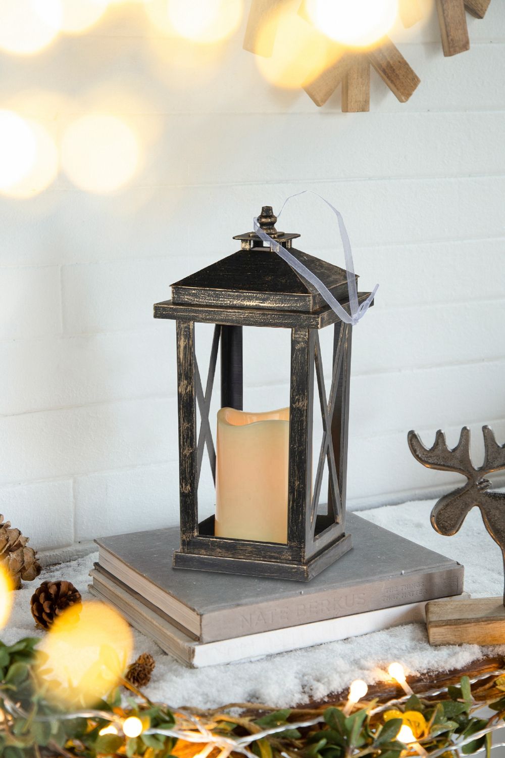 Black Lantern With LED Candle Set of 2 - Battery Operated