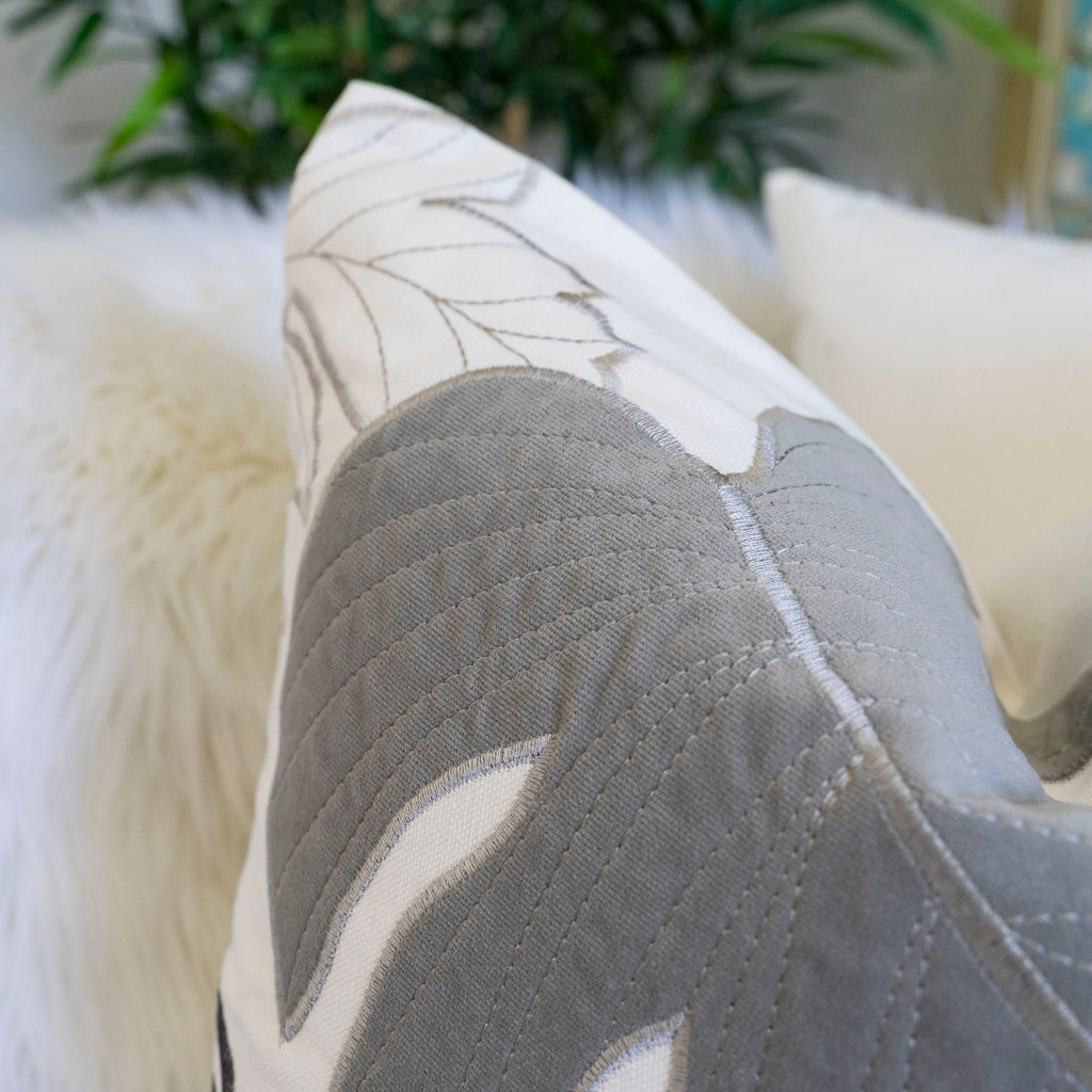 Autumn Vibes Leaf Accent Pillow with Soft Texture - Green, Dark Gray, Light Blue, Yellow, Orange
