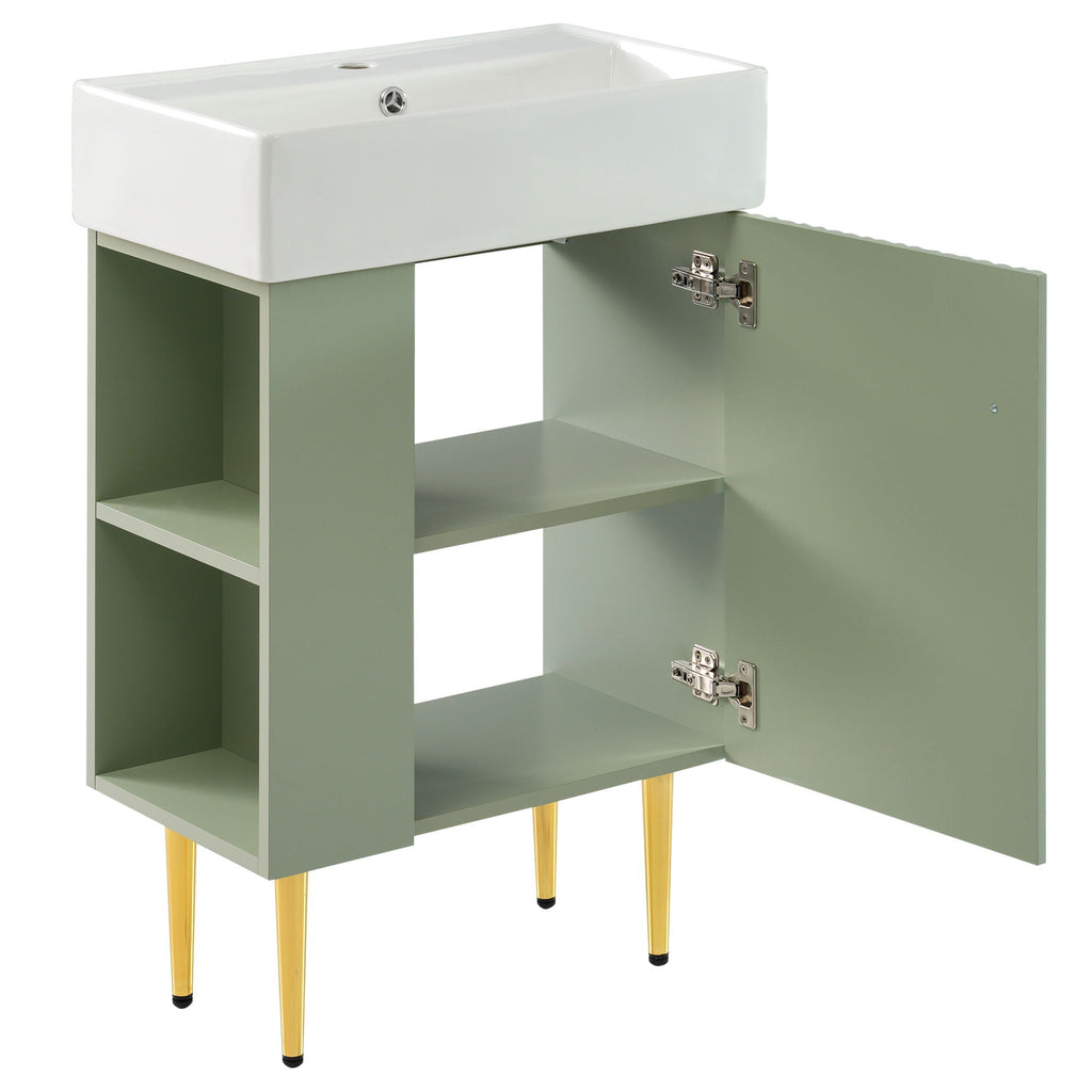 Bathroom Vanity with Single Ceramic Sink and Side Storage - Multiple Colors