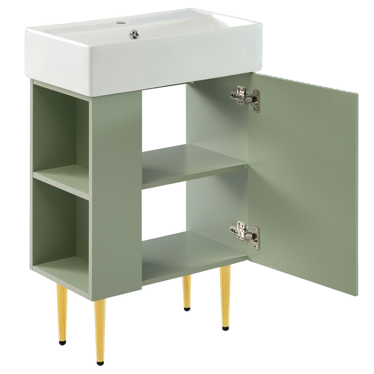 Bathroom Vanity with Single Ceramic Sink and Side Storage - Multiple Colors