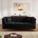 Mosharong-55 Velvet 3-Seater Sofa with Channel Tufting - Gray
