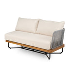 Lucca Outdoor 6 Seaters Acacia Wood and Rope Woven Patio Conversation Set