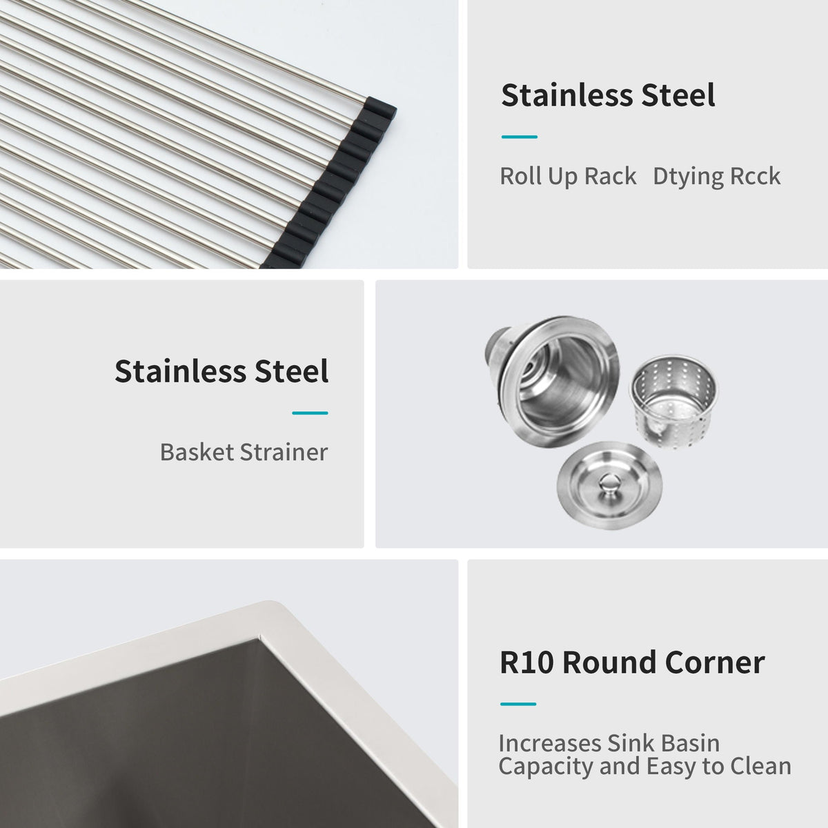 Modern Undermount Stainless Steel Kitchen Sink 16 Gauge, Deep Single Bowl - Gray