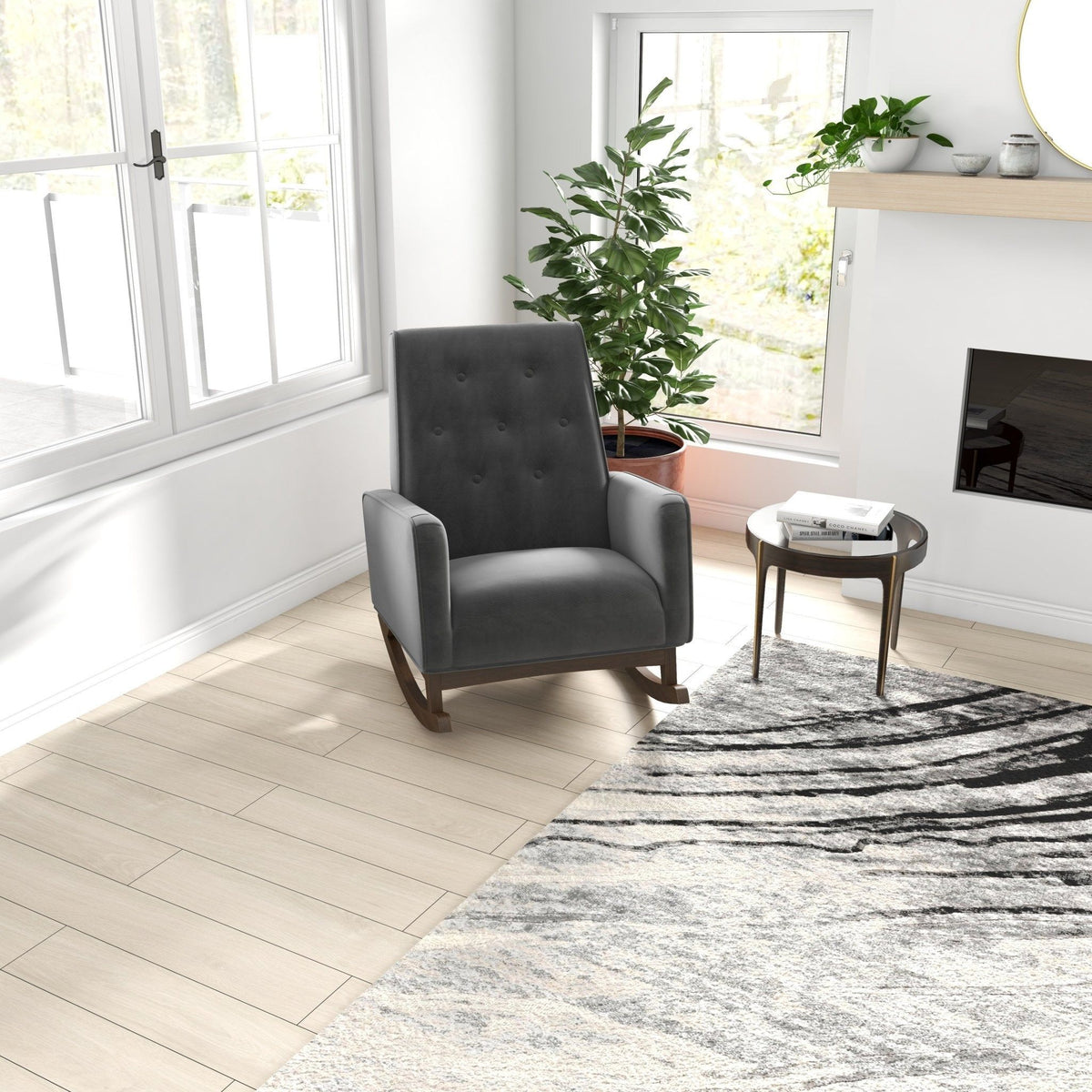 Mid-Century Modern Rocking Chair with High Density Foam Cushion - Dark Gray