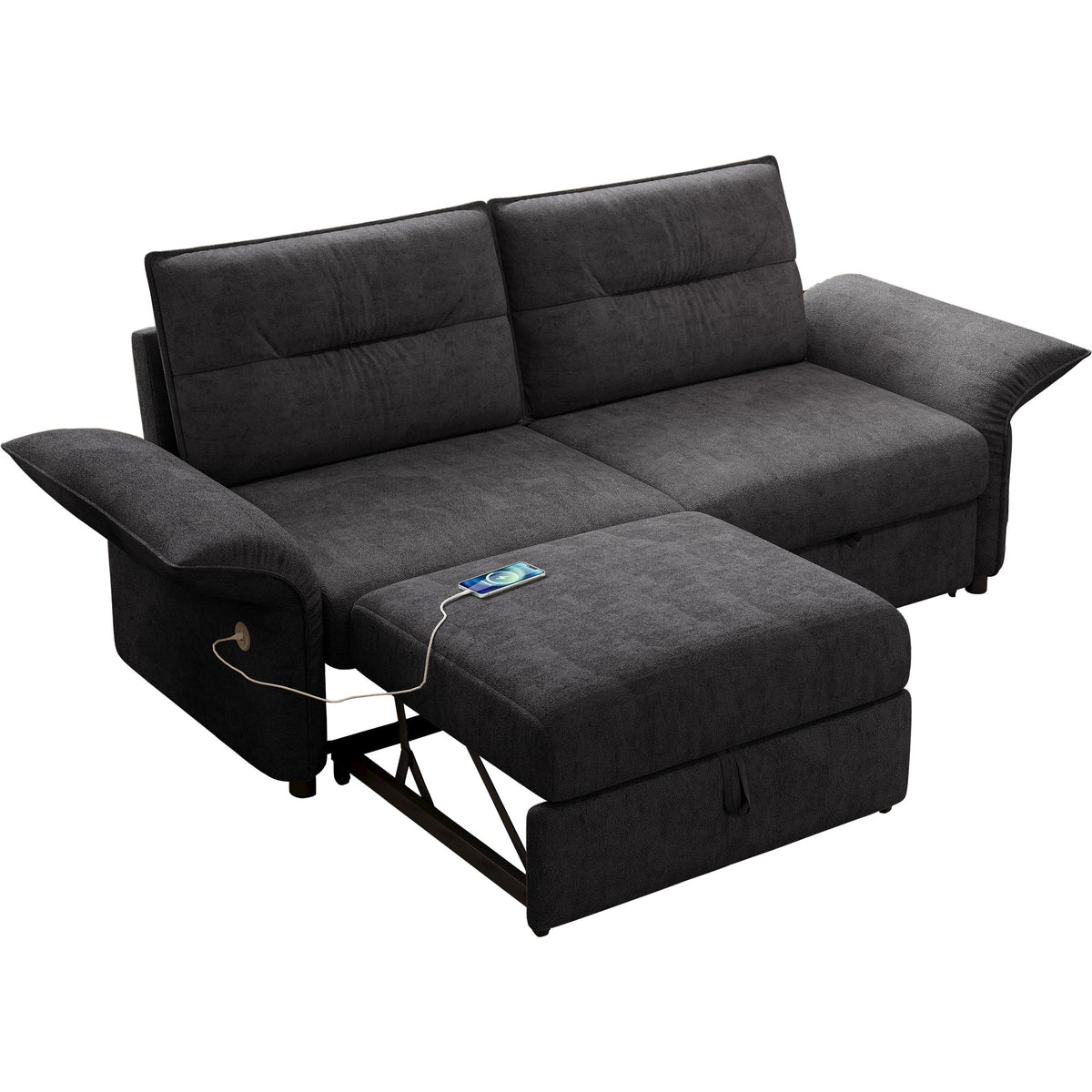 Grey Multifunctional Sofa Bed with Convertible 85-Inch Design - Plush Fabric
