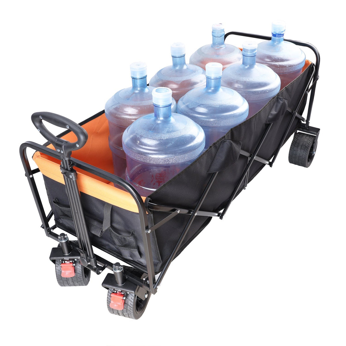 Large Capacity Folding Outdoor Wagon Cart with Extender - Black & Orange