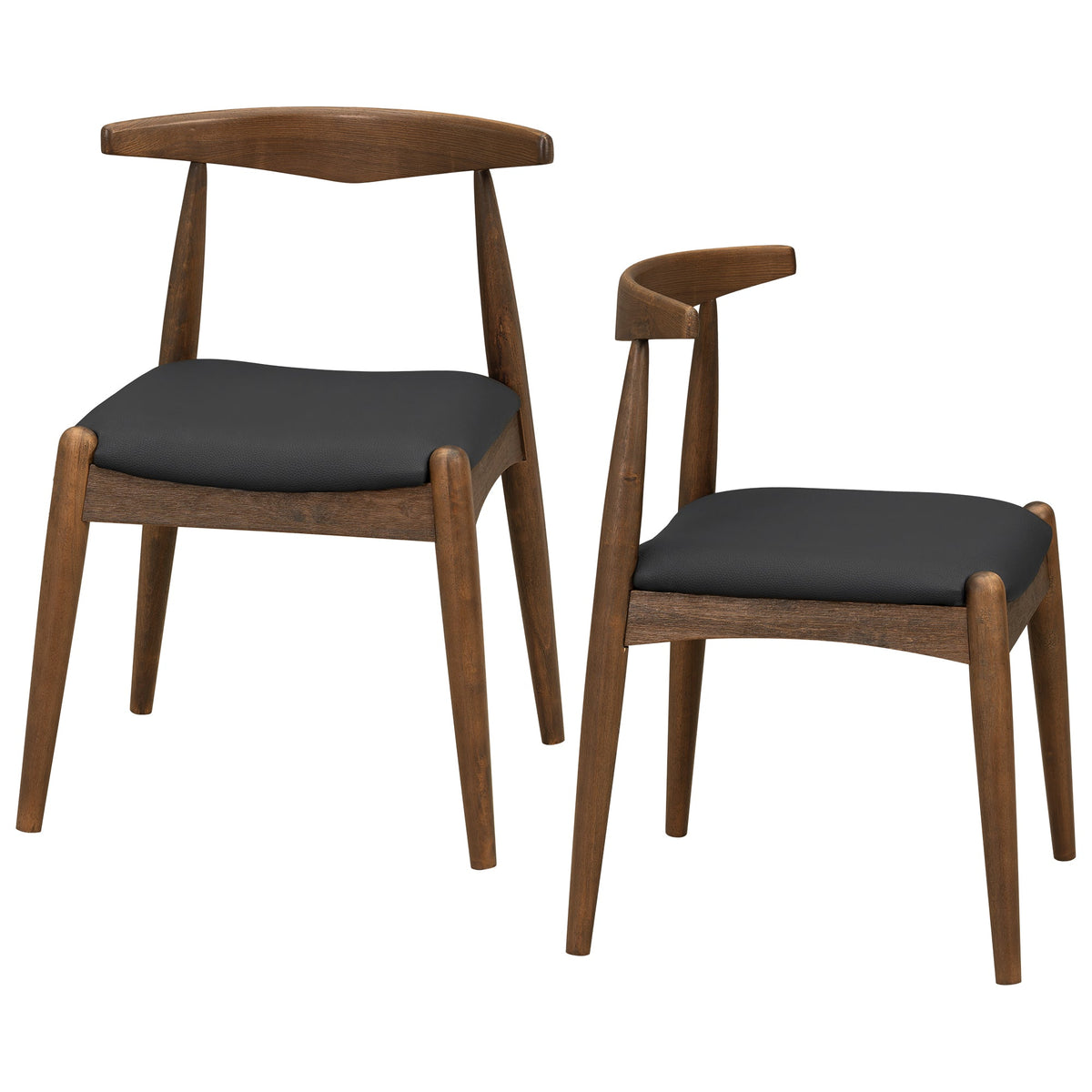 Set of 2 Rubberwood Dining Chairs with Faux Leather Upholstery - Multiple Colors
