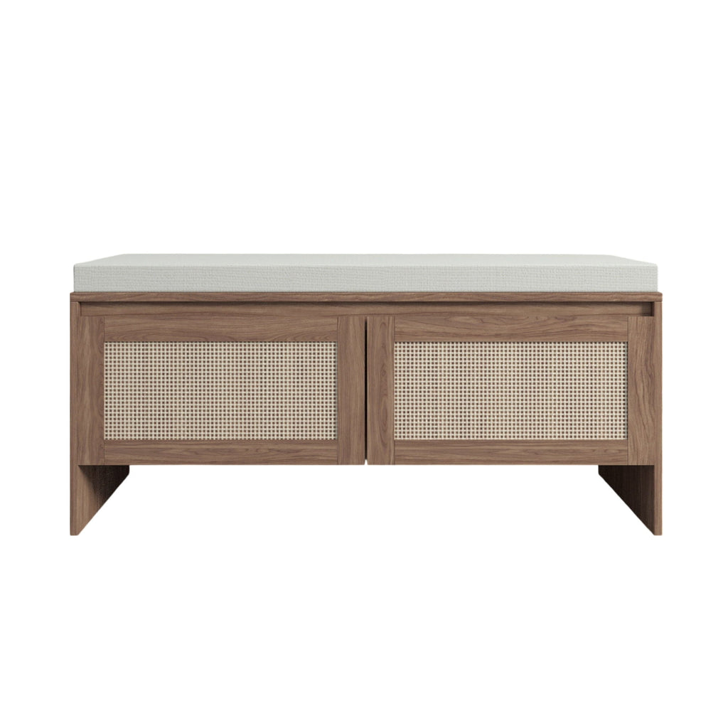 Storage Bench with Cushion and Rattan Doors - Antique Natural