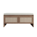 Storage Bench with Cushion and Rattan Doors - Antique Natural