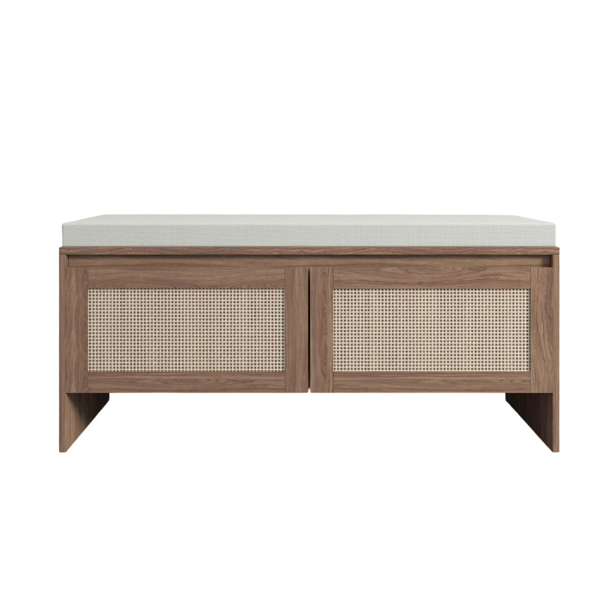 Storage Bench with Cushion and Rattan Doors - Antique Natural