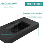 Matte Black Integrated Solid Surface Basin with Built-in Overflow - Matt Black