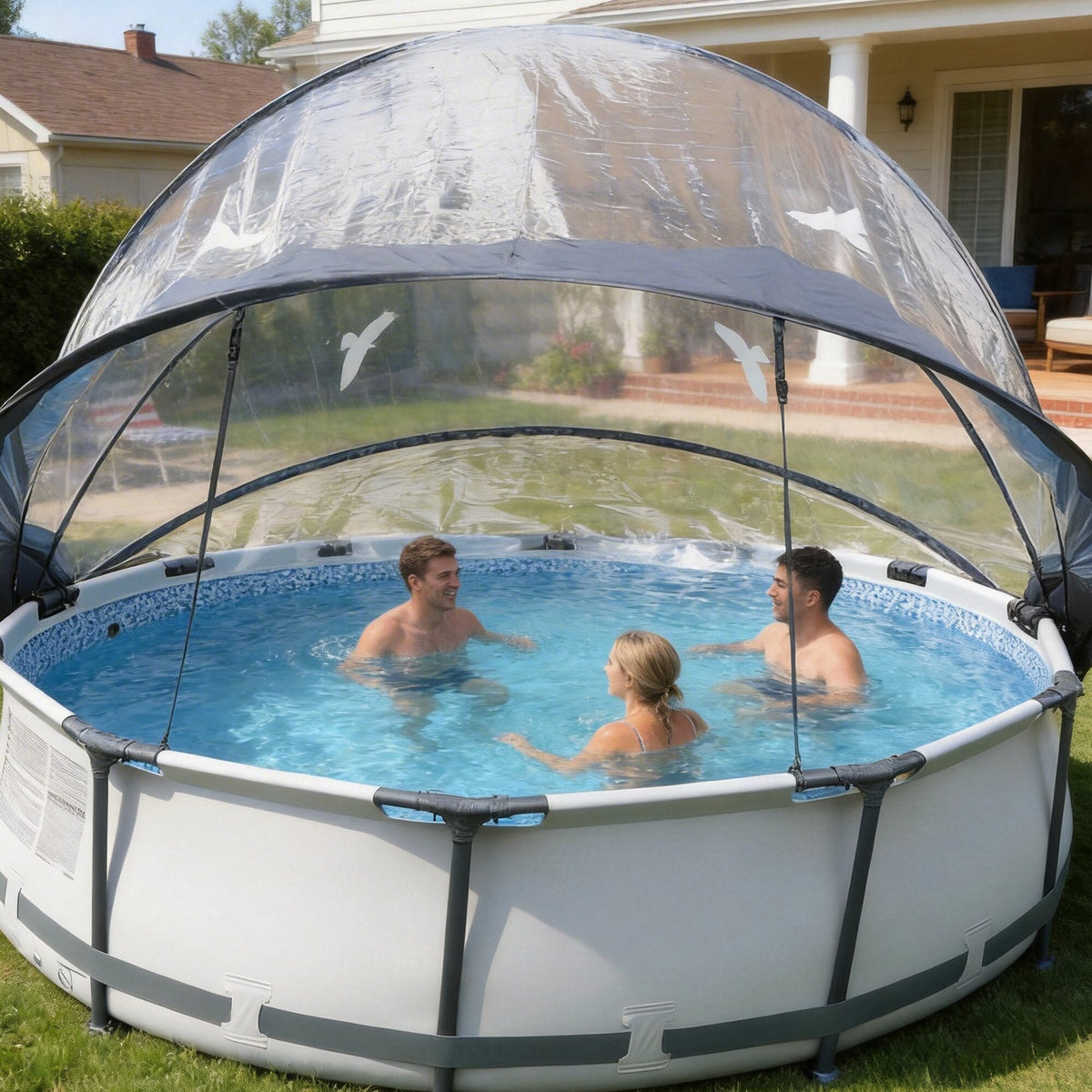 15 Ft Round Multifunctional All Weather Pool Dome Enclosure - Black/White
