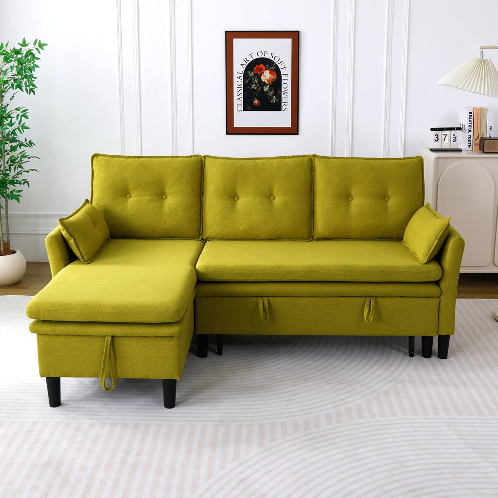 Reversible Chaise Sleeper Sectional Sofa with Storage - Cotton-Linen Upholstery