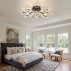 15-Light Chandelier with Crystal Accents - Matte Black