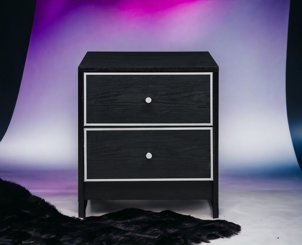 Modern Black Nightstand Table with Two Drawers - Black